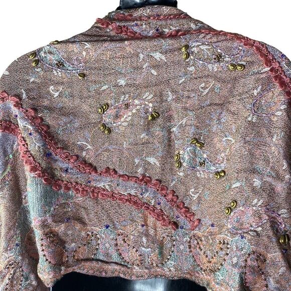 Cynthia rowley bohemian knit fringed beaded sequined textured scarf - Picture 6 of 7